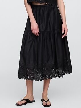 GAP Factory Cotton Tiered Eyelet Midi Skirt in Black | XL | NWT